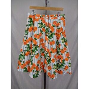 ModCloth Collectif Orange Print Stripe Midi Skirt Sz Large (10) Rockabilly Retro